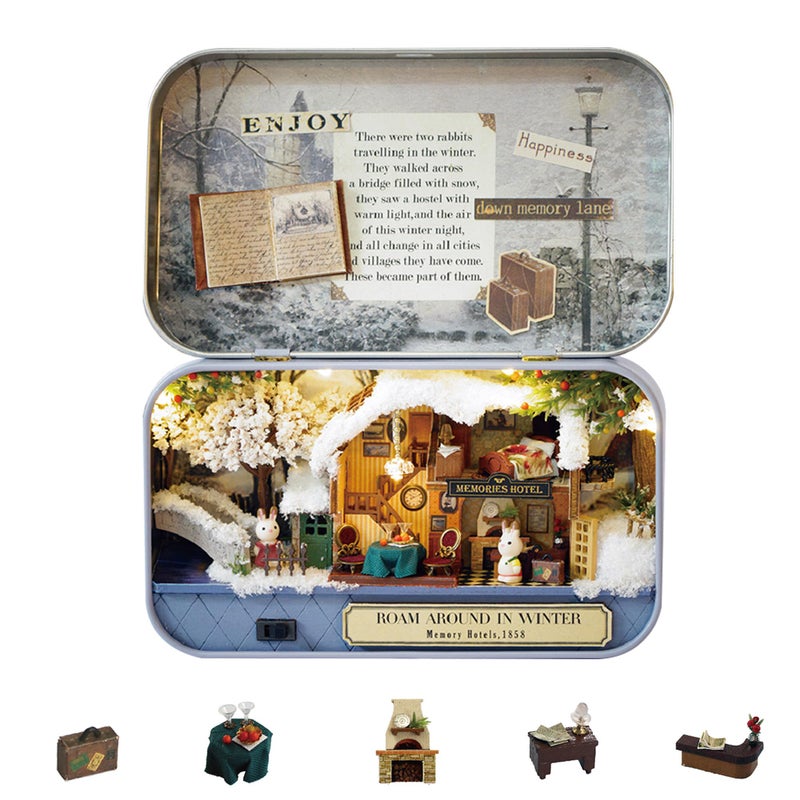 Flever Dollhouse Miniature DIY House Kit Creative Room with Furniture and Cover for Romantic Valentine's Gift(Roam Around in Winter) - Image 1